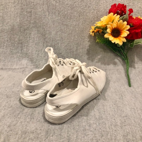 White Canvas Peep Toe Slingback Sneakers - Picture 2 of 16
